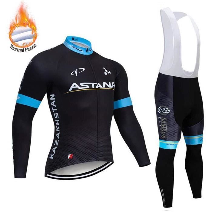 Astana Hiver Maillot De Cyclisme Thermique Fleece Manches Longues Homme Pantalons A Bretelle Velo Gel Ensemble Vetement Prix Pas Cher Cdiscount