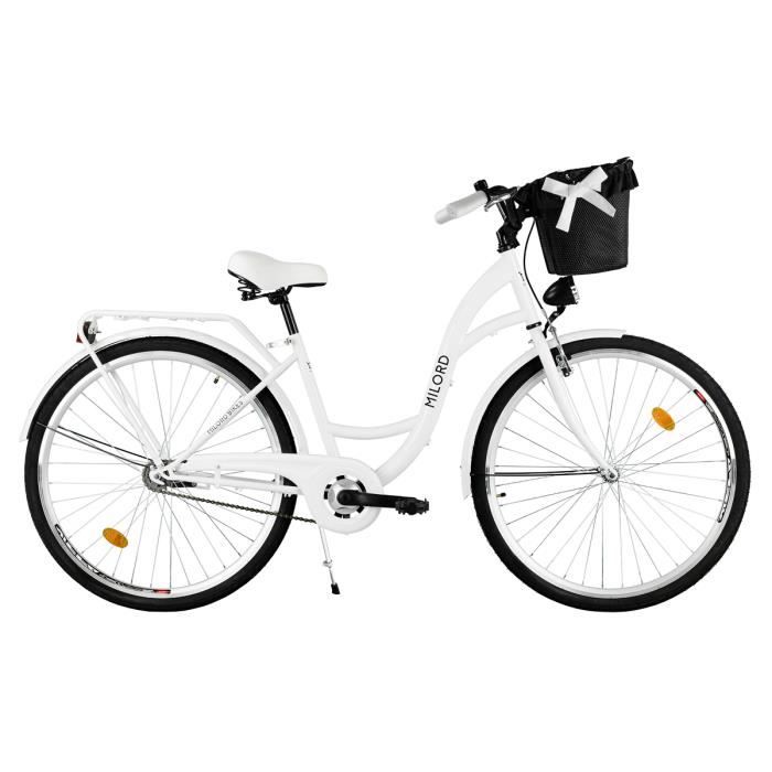 26 Pouces Velo De Ville 3 Vitesses Femme City Bike Avec Panier Blanc Prix Pas Cher Cdiscount