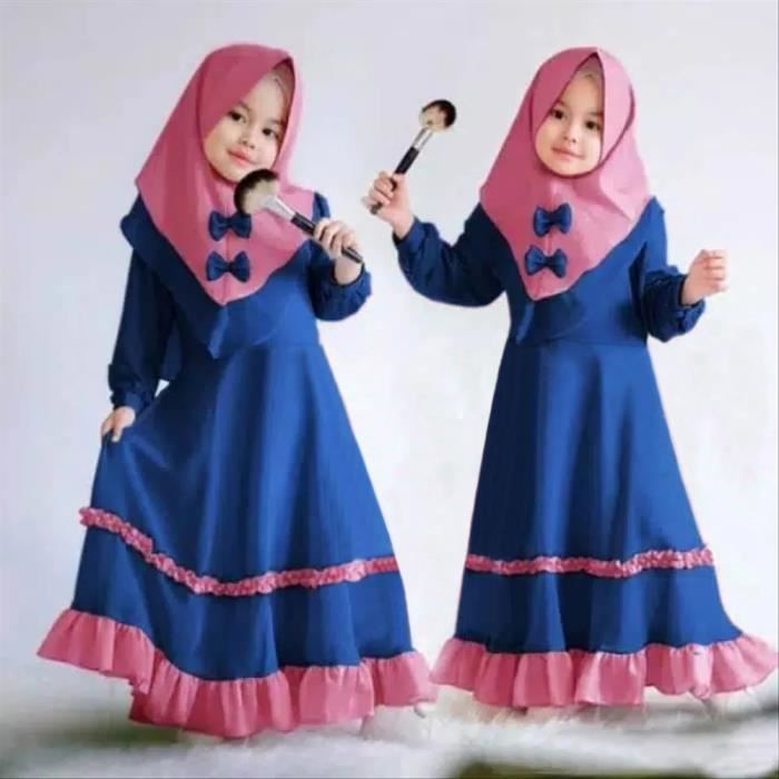 1 5 Ans B b Enfant Fille Robe Longue Musulmane Islamique Manches Longues Abaya avec Hijab Noeud Papillon