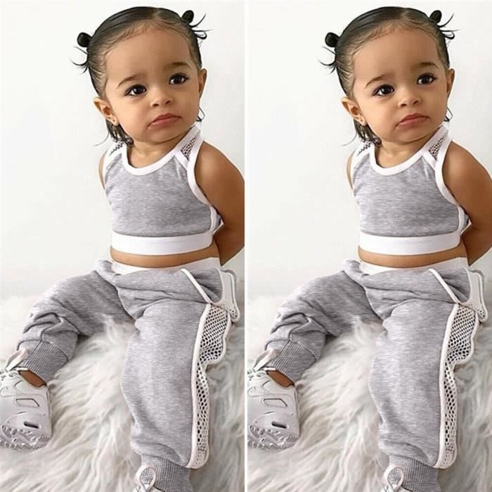 Enfant En Bas Age Enfants Bebe Filles Perce Gilet Respirant T Shirt Pantalon Tenue De Sport Ensemble Gris Gris Cdiscount Pret A Porter