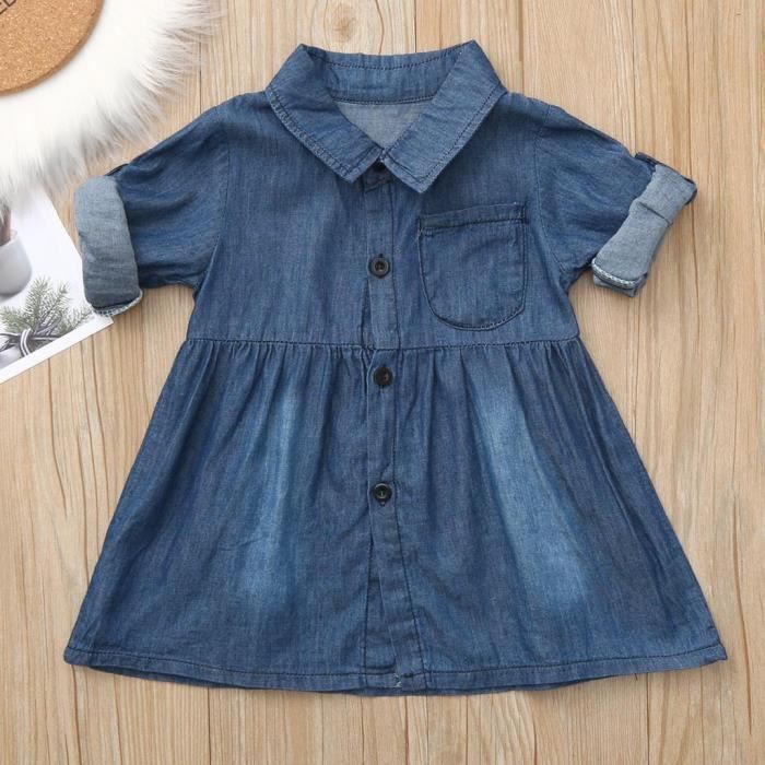 Enfant En Bas Age Bebe Fille Manches Longues Bouton Solide Robe Chemise En Jean Robes En Jean Bleu 6767 Bleu Cdiscount Pret A Porter