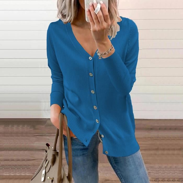 Pull Bleu Foncé One*Step Up Taille L – Col Boutonné, Manches Raglan, Acrylique, Neuf Sans étiquettes