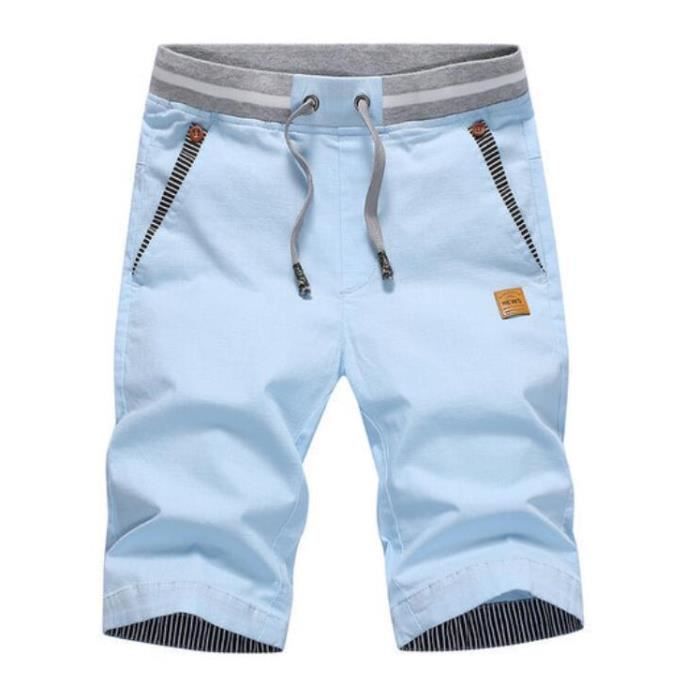 Short Sport Loisirs Short 3/4 Homme En Lin - Bermuda été Léger