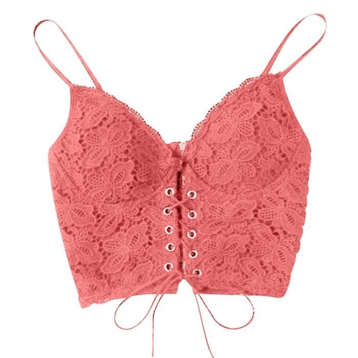 Top Crop En Dentelle Topshop Taille 14 – Couleur Corail, Sans Manches, Occasion Très Bon état