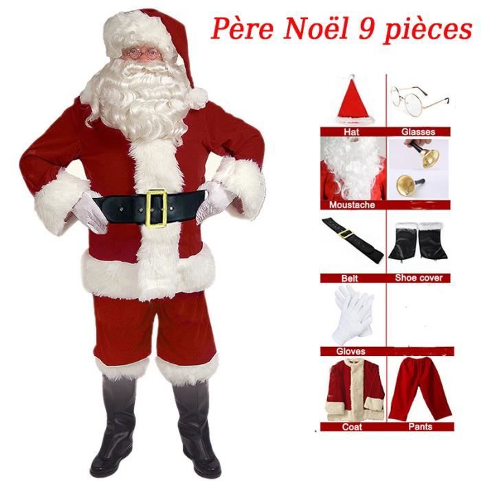 Costume du père Noël, 9 pièces costume du père Noël velours doré (rouge
