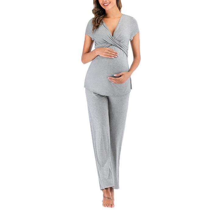 Pyjama d'allaitement Maternité, Pyjama Femme Enceinte Deux Pièces