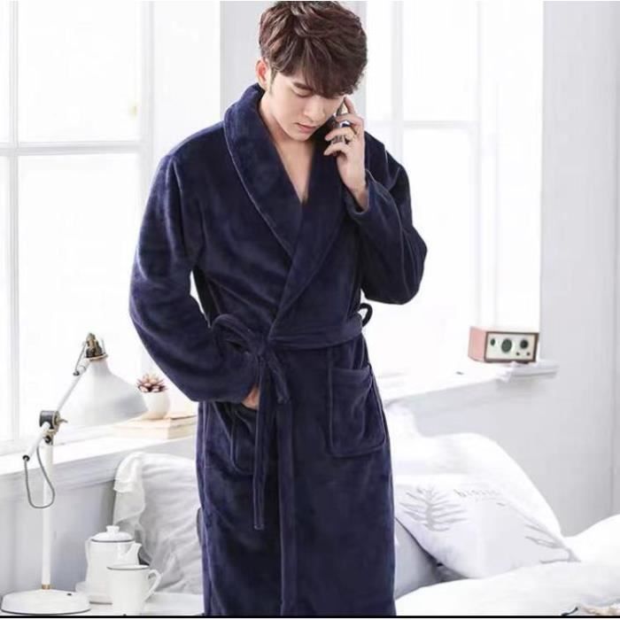 Robe de Chambre Homme Polaire Chaude Peignoir Homme - bleu naishen Bleu - Cdiscount Pr??t-?�-Porter