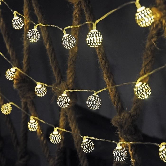 Guirlande Lumineuse Solaire à Boules Marocaines | 20 LED, 8 Modes | Étanche IP65, Pour Jardin, Noël, Fête