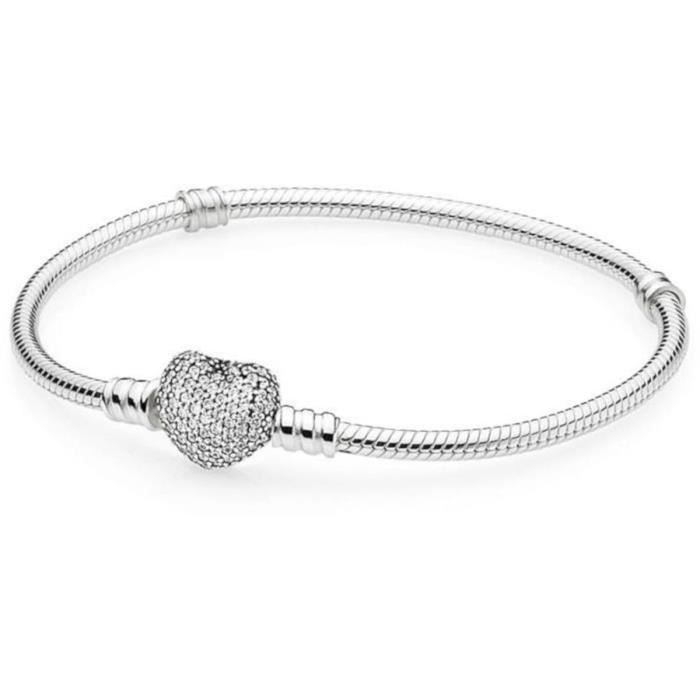 Bracelet - Pandora - Fermoir cœur en pavé - Argent 925 - 19 cm - Femme Bracelet - Pandora - Fermoir cœur en pavé - Argent 925 - 19 cm - Femme