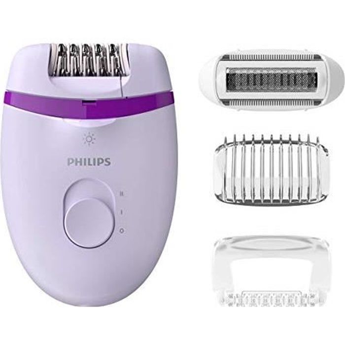 Epilateur Philips BRE275-00 Satinelle Essential avec Lumière Intégrée et 4 Accessoires - Violet