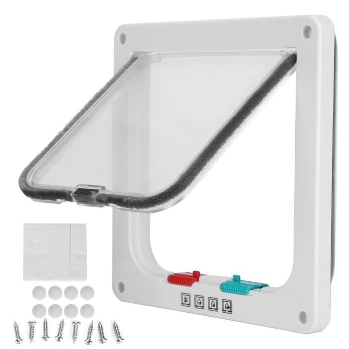 Meilleurs prix pour Qiilu Porte à rabat de sécurité de verrouillage de chat Chatière pour chat exquise 4 modes de commutation animalerie chat Blanc S