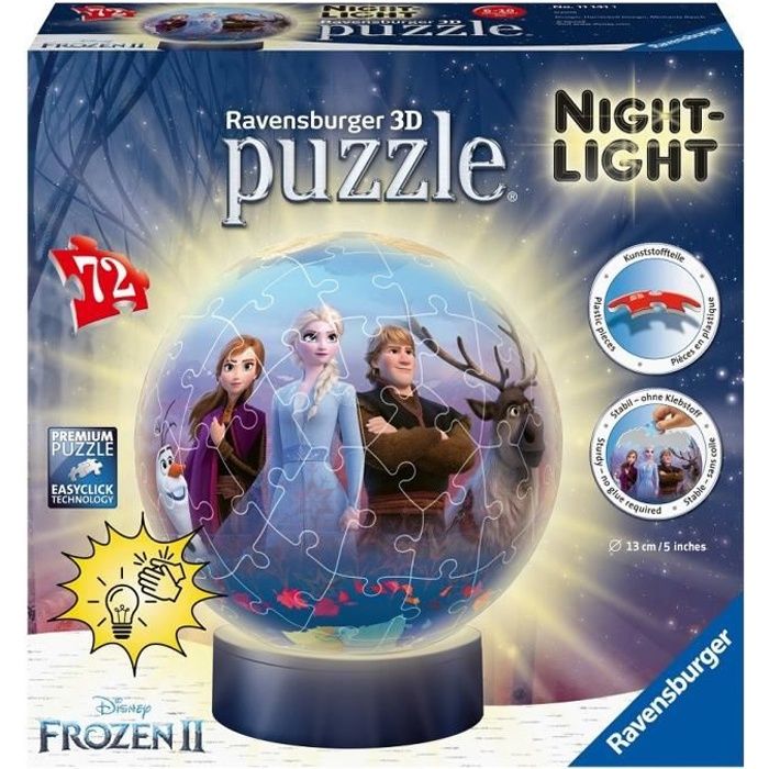 LA REINE DES NEIGES 2 Puzzle 3D Ball 72 pièces illuminé - Ravensburger - Puzzle enfant 3D sans colle
