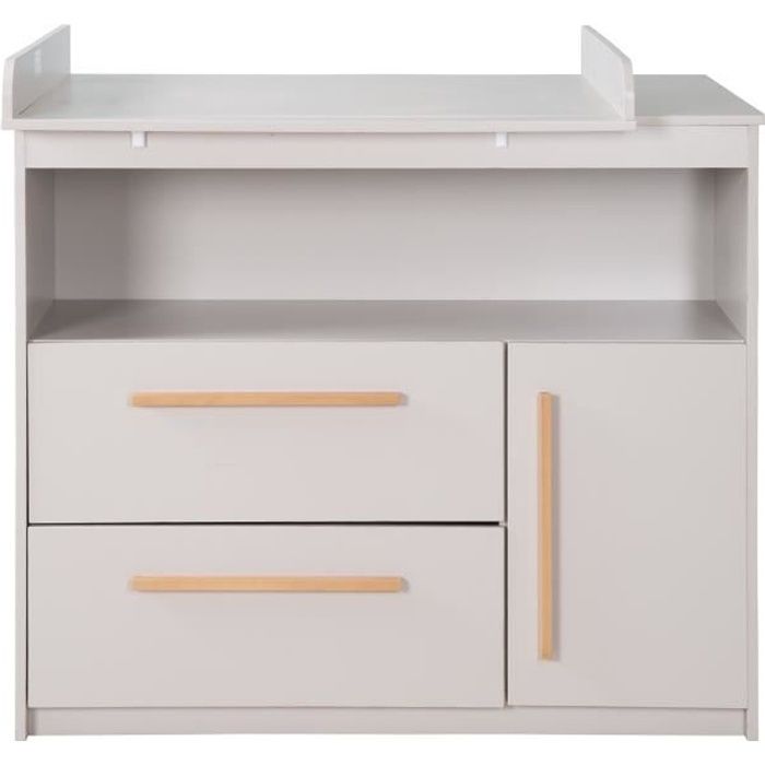 Geuther - Commode à langer 3 tiroirs blanc et naturel Wave