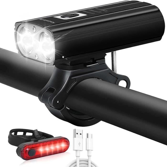 BIKIL Lumiere Velo 6400mah Lampe Velo Rechargeable USB C Eclairage Velo a LED Puissant 2400 Lumens Lumière Velo Avant et Arrière étanche Phare Velo pour VTT Course Cycliste