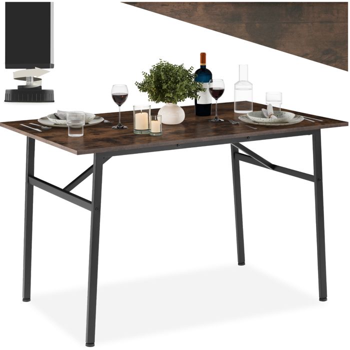 Table - TECTAKE - Table de salle à manger SWANSEA rectangulaire en bois et acier 120 x 75 x 76 cm - Bois foncé