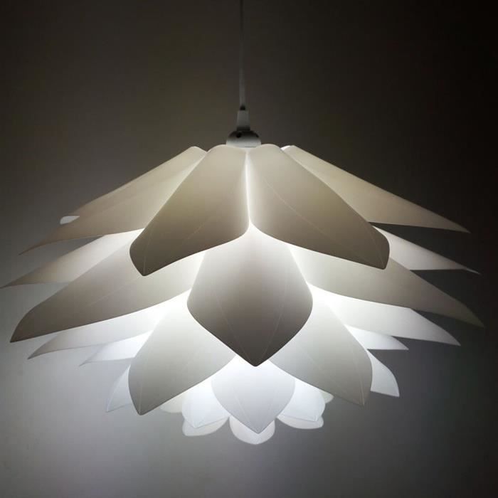 E27 Lampe Abat-jour Lotus Déco Plastique Pendentif Lumière Plafond Pour Lampe de Table Lustre Salon Blanc