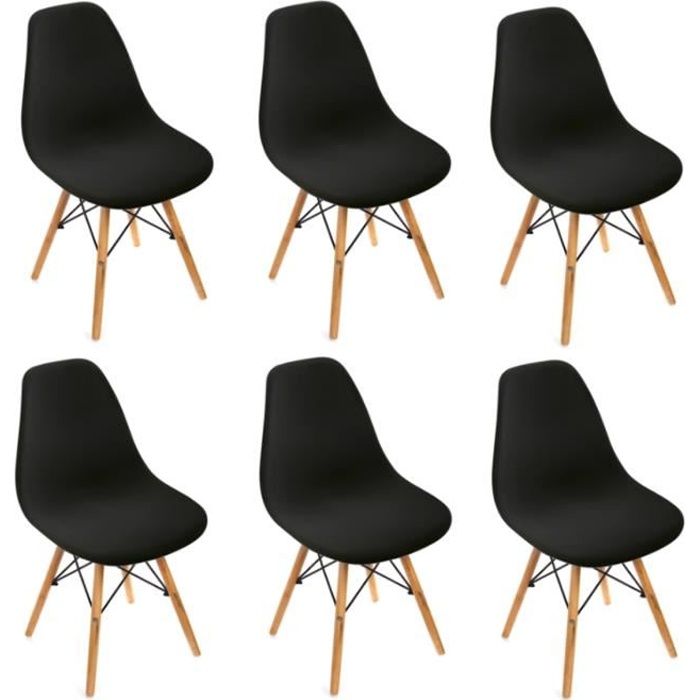 Lot De 6 Chaises Design Scandinave Noir Cdiscount Maison