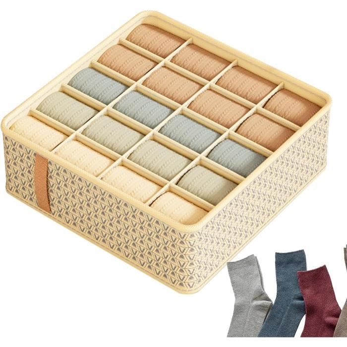 DEARMAMY 1 Paquet D'organisateur De Tiroir à Chaussettes, Sous-vêtements, Tiroir, Organisateur De Culottes, 20 Cellules, Séparateurs De Tiroir, Boîtes De Rangement En Bois Pour Vêtements, Chaussettes
