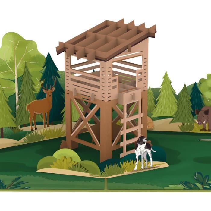 Carte D'anniversaire Pour Chasseur, Forêt Avec Pop-up 3D Forêt, Cerf
