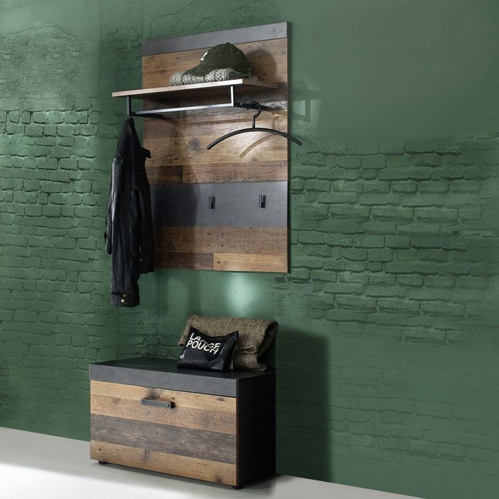 Combinazione Guardaroba Indy 4 Pezzi – 185x192x37 Cm. Stile Moderno Con Ante In Legno Effetto Vintage E Finiture Grigio Grafite. Tanto Spazio Per Organizzare L'ingresso!
