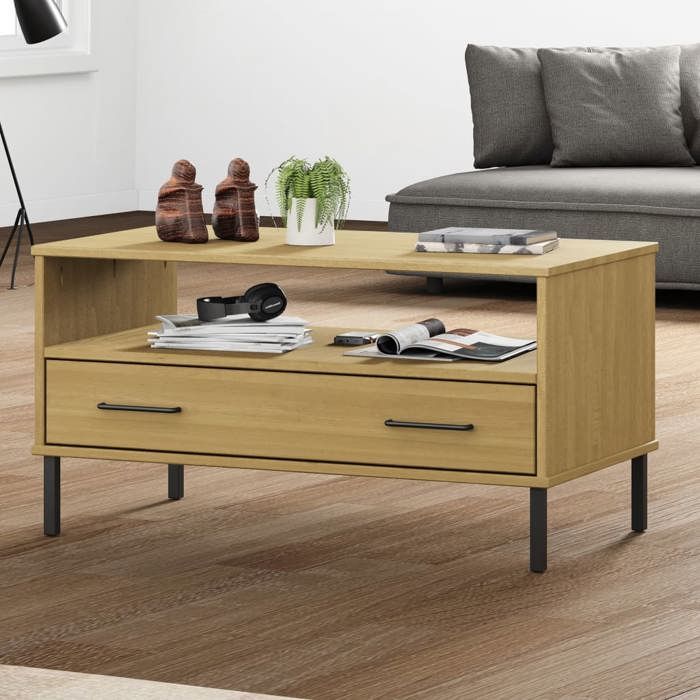 vidaXL Table basse avec pieds en métal Marron 85x50x45 cm Bois OSLO table dappoint table de salon table daccent 351033