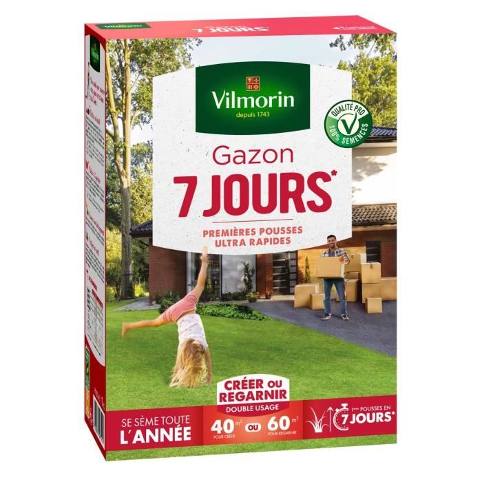 Semences de gazon VILMORIN - 7 jours boite de 1KG - Premières pousses ultra-rapides