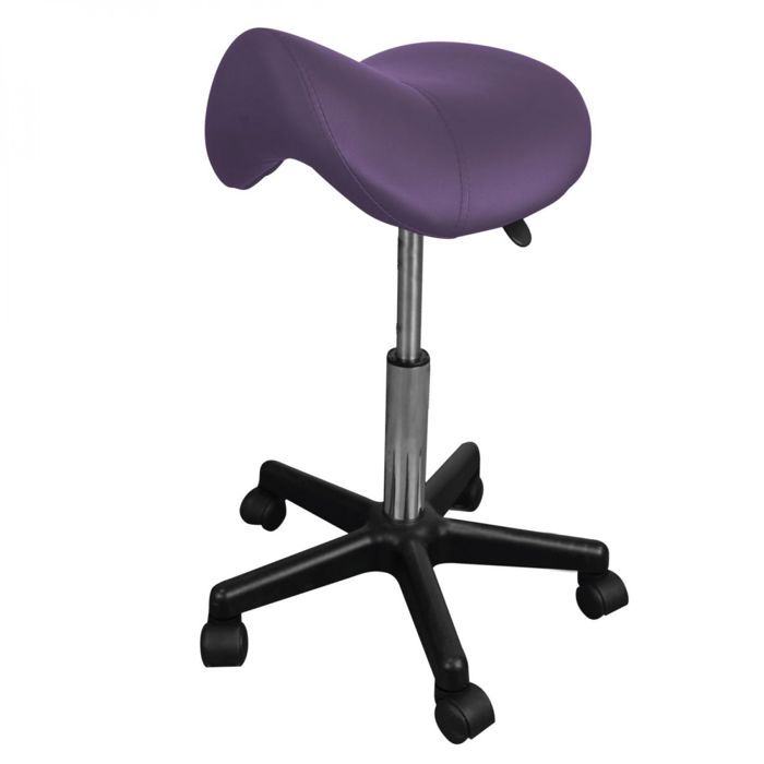 Tabouret ergonomique selle de cheval à roulettes réglable en hauteur de 49.5 à 68 cm et pivotable à 360° - Violet -...