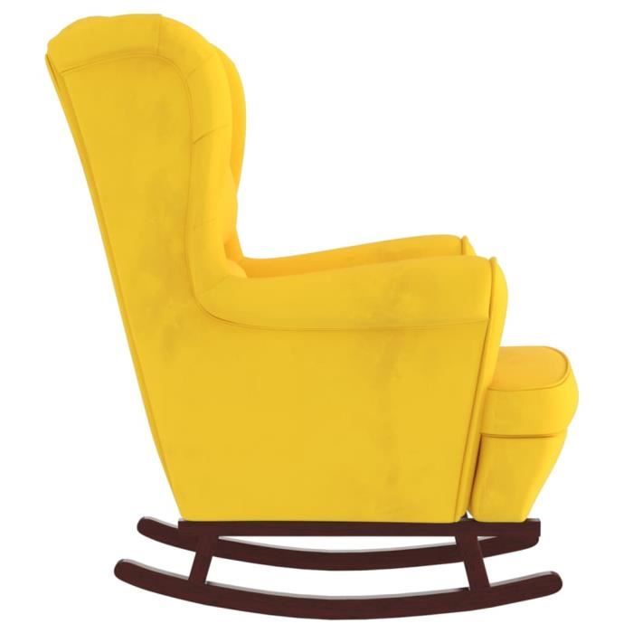 lessaisons fauteuil à bascule pieds en bois massif d'hévéa jaune velours 117221