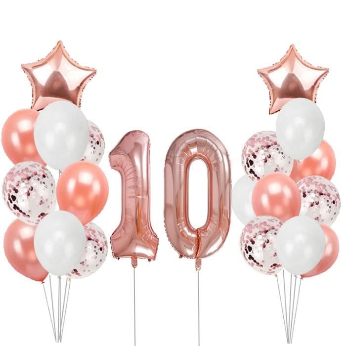22 Pieces Ensemble 10 Ans Ballons Decorations D Anniversaire Enfants Joyeux Anniversaire Fete F Rose Gold Cdiscount Maison