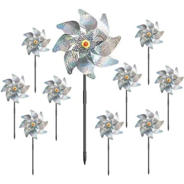 Lot De 6 Moulins à Vent Réfléchissants Pour Jardin - 25,5 X 23,7 Cm - Décoration Colorée Et Protection Anti-oiseaux