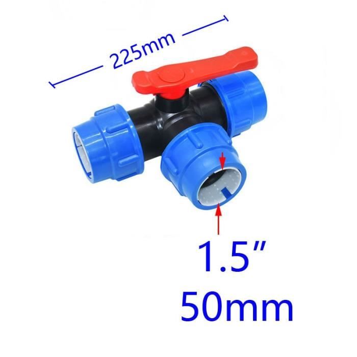 Vanne à Bille 3 Voies PE 40mm - Robinet Plastique Pour Tuyau 20 à 50mm Contrôle Direction Eau