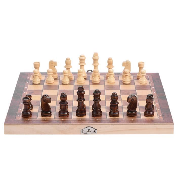 Jeu 3 En 1 échecs/dames/jacquet En Bois 24x24 Cm – Plateau Pliable Avec Rangement Intégré, Fermeture Sécurisée – Cadeau Pour Enfants Et Adultes