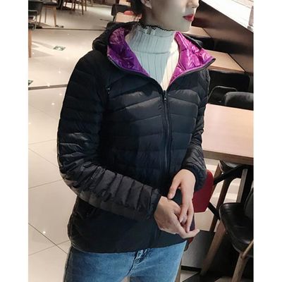 Femme Double face Doudoune Matelassee Ultra legere Baffle Doudoune Courte a Capuche Chaude Doudoune Pliable Coupe Hiver CNoirViolet Cnoirviolet Cdiscount Pret a Porter