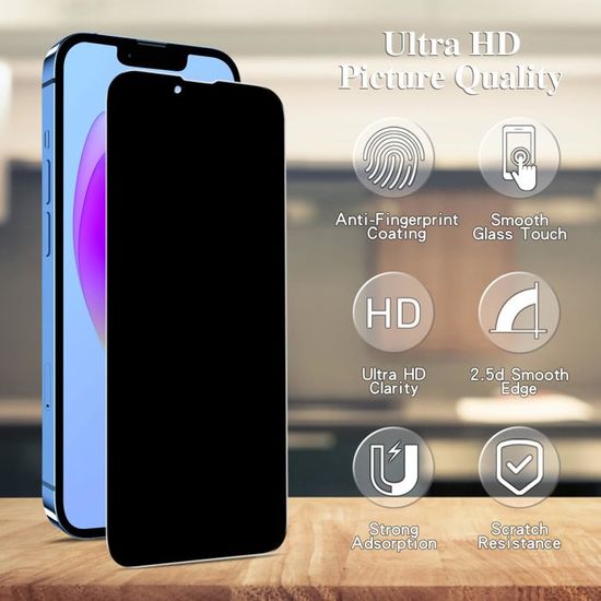 Protection écran Anti-espion En Verre Trempé - 3 Pièces - Compatible IPhone 8 à 14 Pro - Noir