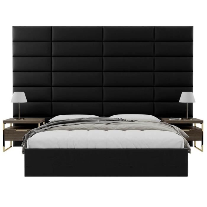 Tête De Lit Panneau Mural Alando - 140/180/200 Cm - Hauteur 60 Pouces - Noir - Fait Main