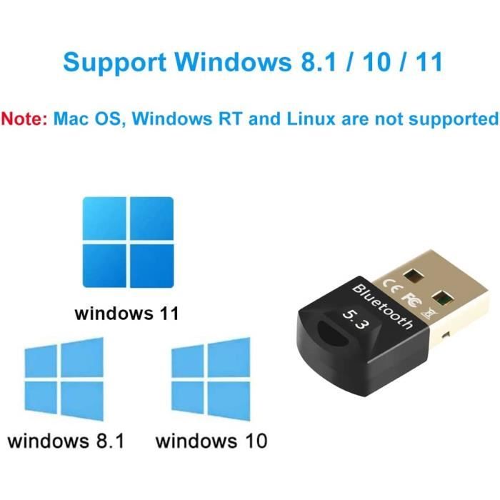 Adaptateur USB Bluetooth 5.3, Clé Bluetooth Dongle pour Windows 11-10-8.1,  Supporte Casque, Souris, Manette, Clavier, A306 - Cdiscount Informatique