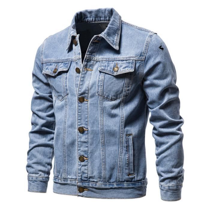 Veste en Jeans Homme Marque Mi Saison Casual Lache Fit Multi poches Col Revers