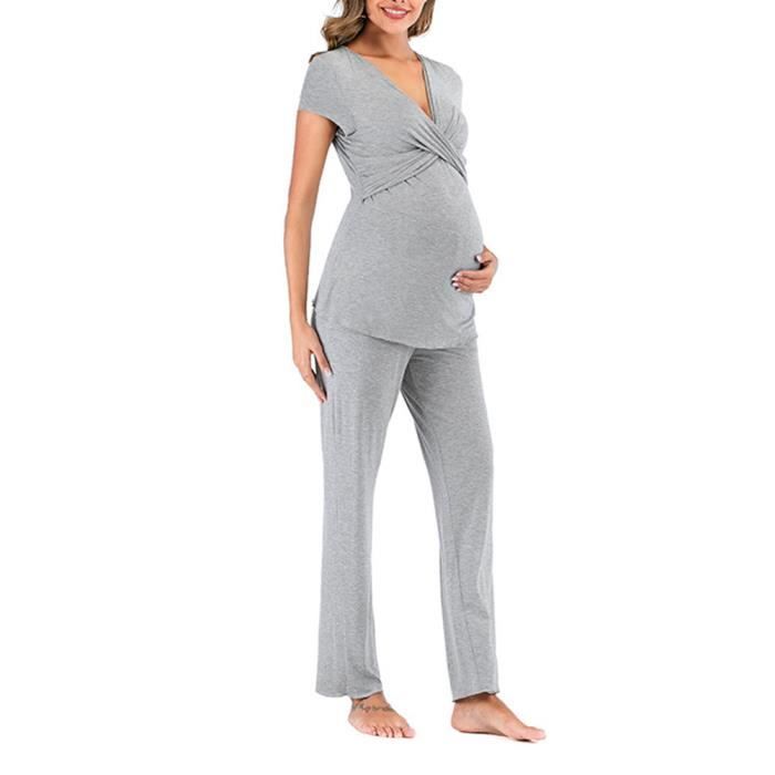 Pyjama d'allaitement Maternité, Pyjama Femme Enceinte Deux Pièces