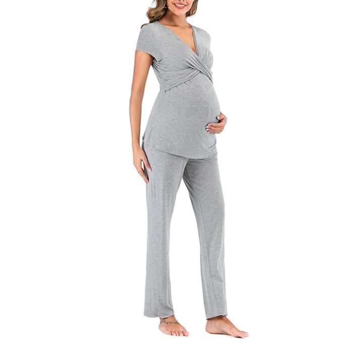 Pyjama d'allaitement Maternité, Pyjama Femme Enceinte Deux Pièces Vêtements  De Nuit Maternité Pyjama de Nuit Grossesse,Gris2 Gris2 - Cdiscount  Prêt-à-Porter