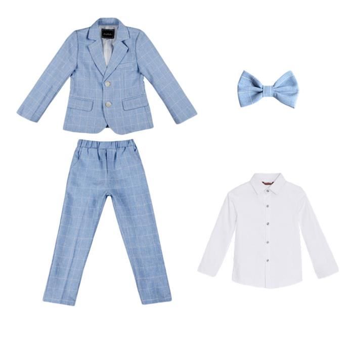 Costume 3 Pièces Pour Garçon (baptême, Mariage) - Gilet, Pantalon, Nœud Papillon, En Polyester, Tailles 1-12 Ans