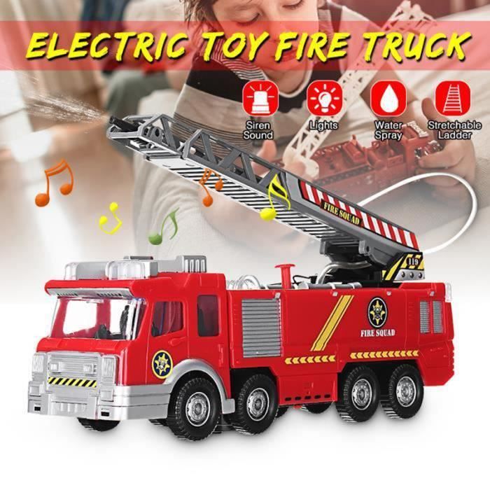 HERSITY Camion de Pompier Enfant Jouet avec Sonore et Lumineux avec  L'échelle Extensible Grand Friction Voiture Pompier Garçon Fille 3 4 5 6 Ans