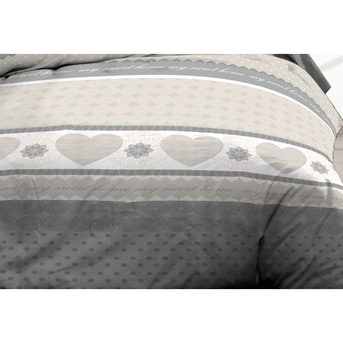 Parure De Lit 140x190 Cm - Pur Coton 57 Fils - Drap Housse + Drap Plat + 2 Taies - Couleur Biloba Gris - 2