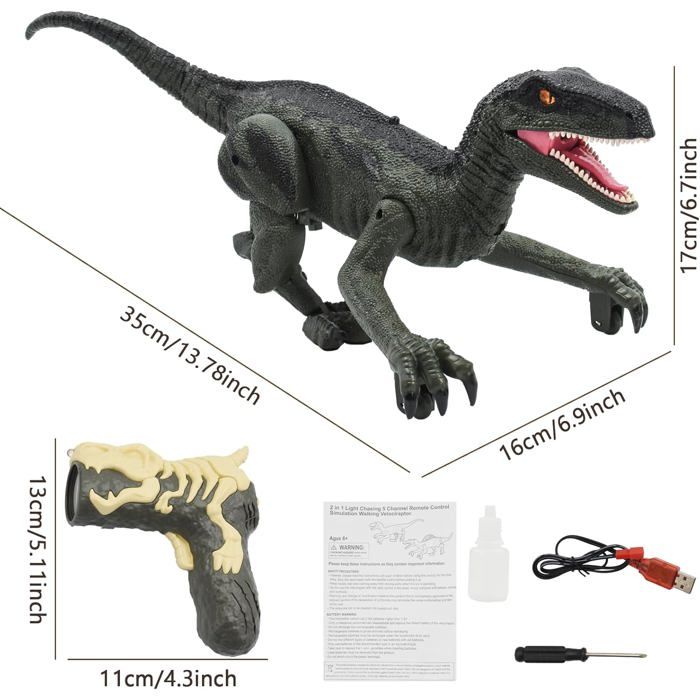 Dinosaure Télécommandé 2.4GHz Avec Pulvérisation, Lumière Et Son - Jouet RC Interactif Enfant