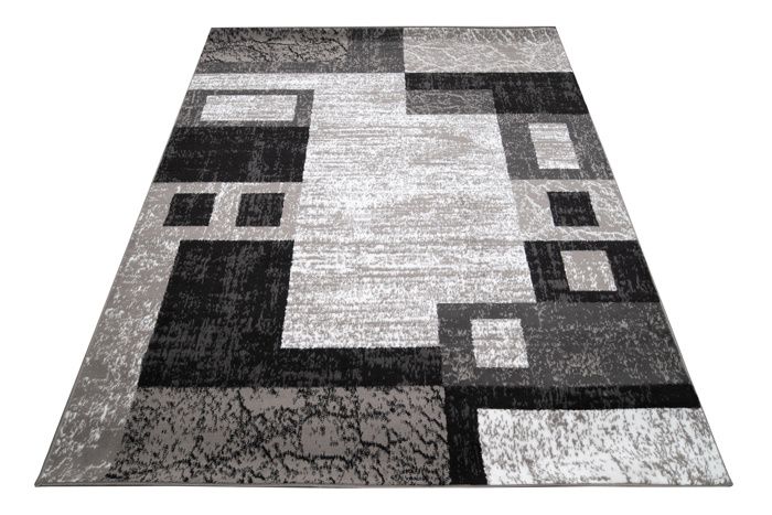 Tapis Salon Moderne 90x150 Cm - Poils Courts - Motif Géométrique - Antidérapant - Marron/Noir