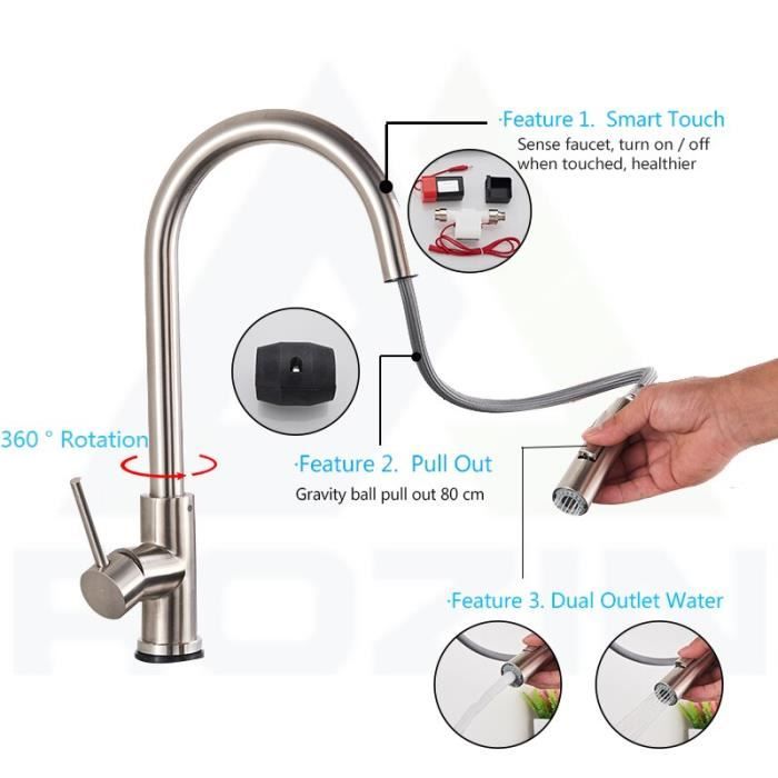 Robinet De Cuisine Intelligent Moen Nio S75005EV2 – Tirage Simple, 1,5 GPM, Spot