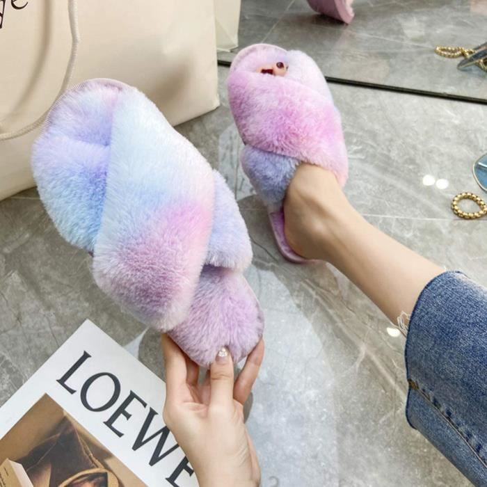 Chausson Peluche Femme Bleu Taille 40 41 Convient pour
