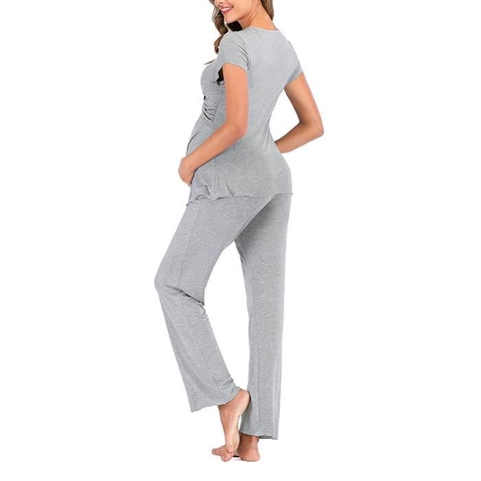 Pyjama grossesse et allaitement haut croisé – Gris