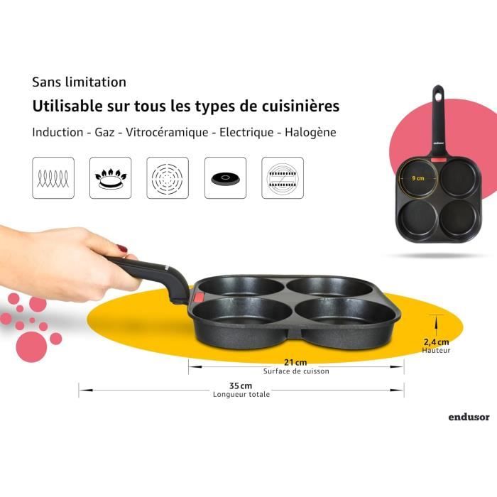 Poêle à Crêpes 7 Trous Anti-Adhésive IPEA - Pour Induction Et Gaz - 29x26 Cm - Omelette, Pancakes, Œufs - 2