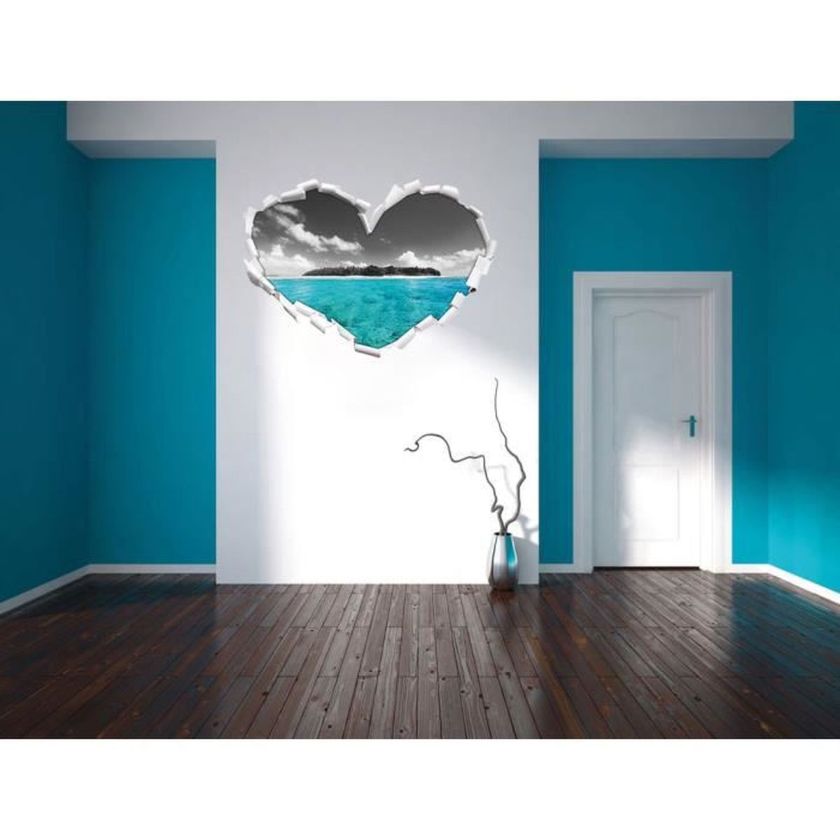 Maldives Avec De Belles Eaux Bleu Azur Noir Forme Coeur Blanc Dans Le Regard 3d Mur Ou Un Autocollant De Porte Format 92x64 5cm Achat Vente Stickers Cdiscount