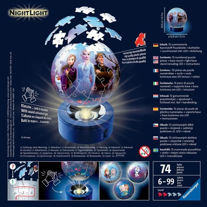 Puzzle 3D Ball La Reine des Neiges 2 illuminé - Ravensburger - Enfant 6 ...